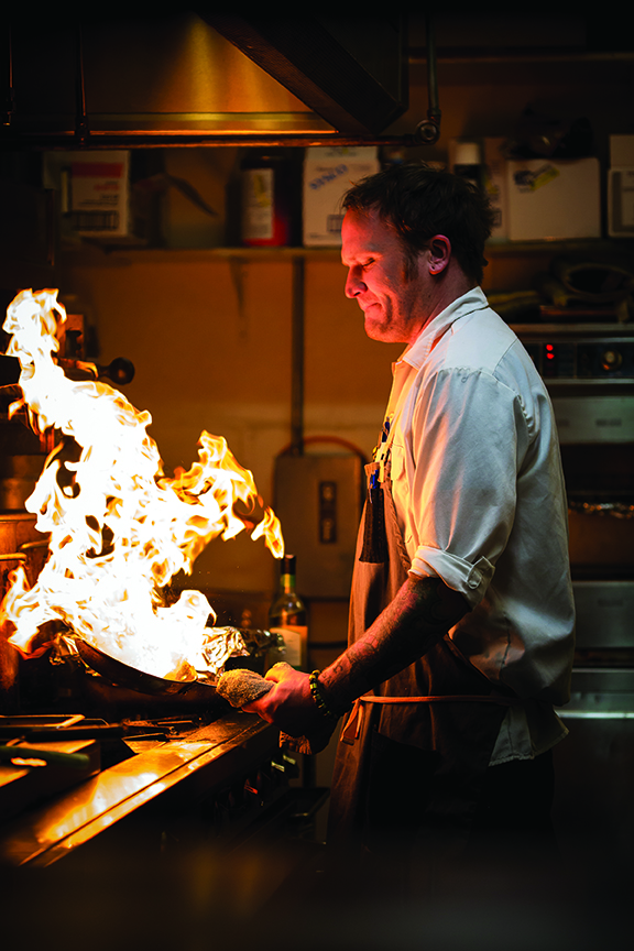 Chef Sean Ehlert believes you eat with your eyes first, so he places an emphasis on plating. “There’s a certain aesthetic when it goes to the right plate, if it’s white or if it’s black or if it’s on a piece of wood. It’s a whole package deal. It’s like the frame on a painting, it can kill it or it can accentuate it.”