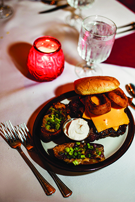 Housemade Potato Skins make a decadent addition to the Montana Burger.